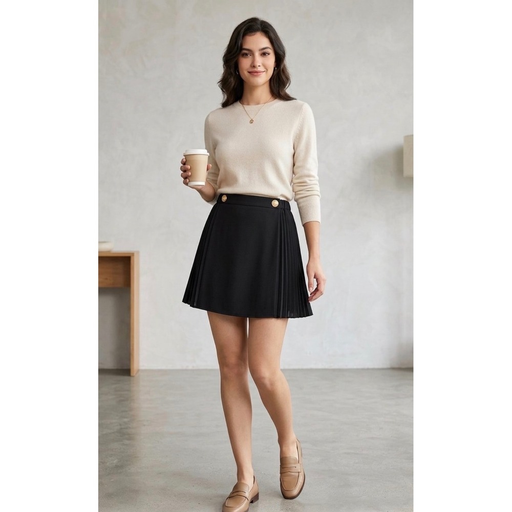 Item... Black Pleated Mini Skirt Gold Crest Buttons Preppy Academic Size 6
